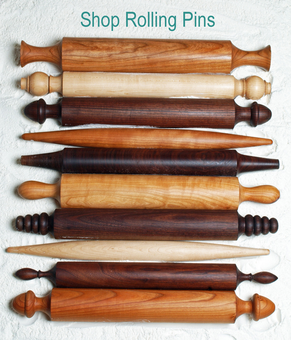 artisan wood rolling pins including shaker, modern, french, belan and acorn styles
